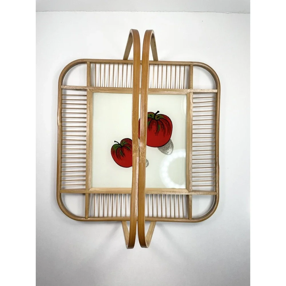Vintage Tray Cheese Fruit Board Decorative Tray Basket‎ With Apples Print